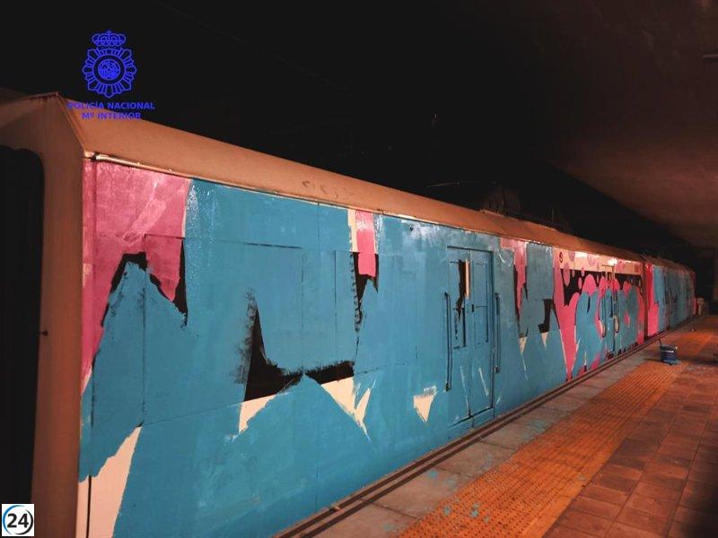 Dos jóvenes detenidos tras pintar vagones de tren en Santander y resistirse a la policía.
