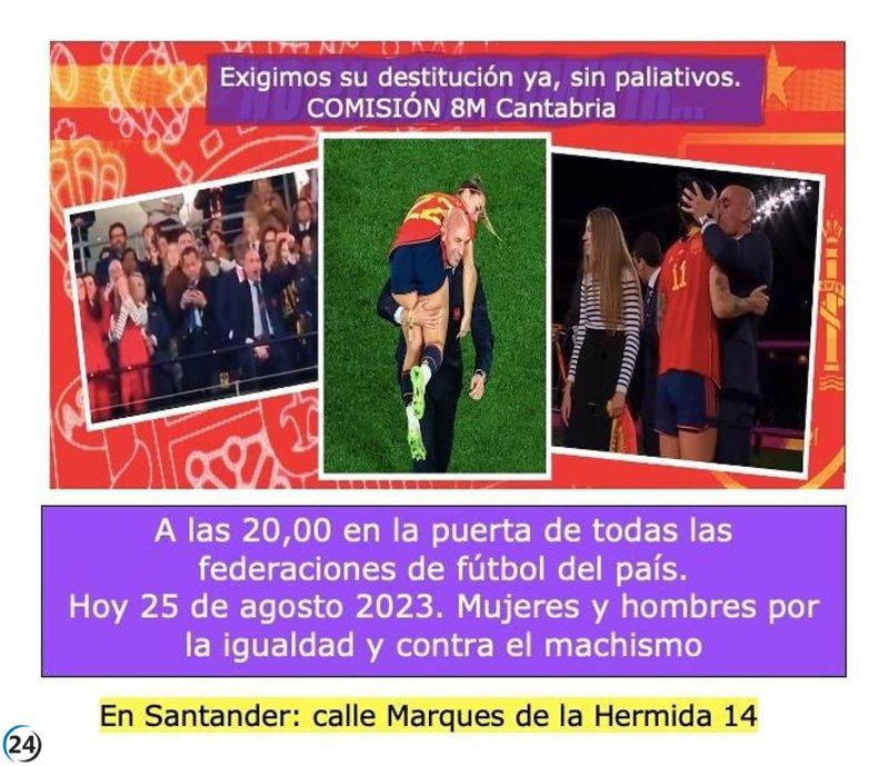 La Comisión 8M pide la destitución de Rubiales con una concentración en Santander.