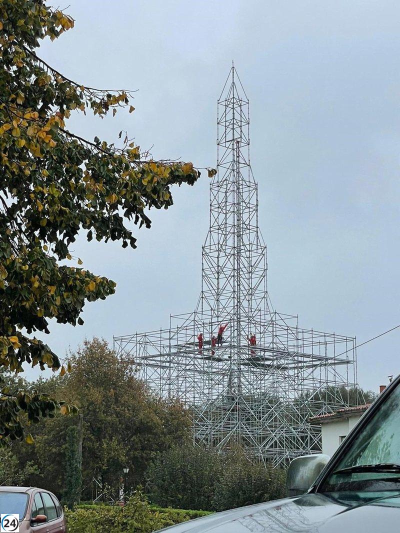 El árbol de Navidad de Cartes alcanza los 65 metros y se convierte en el más alto de Europa.